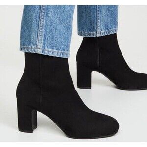 STUART WEITZMAN SW Gianella Block Heel Booties BLACK SUEDE Boots 10 Eu 40.5 M